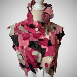 LOVEMATTERS Designer Deconstructed Pink Suede Patchwork Vest